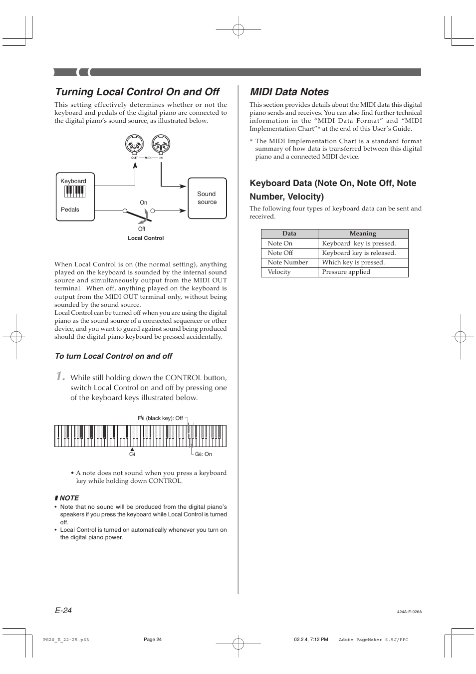 Turning local control on and off, E-24 | Casio PS-20 User Manual | Page 26 / 40