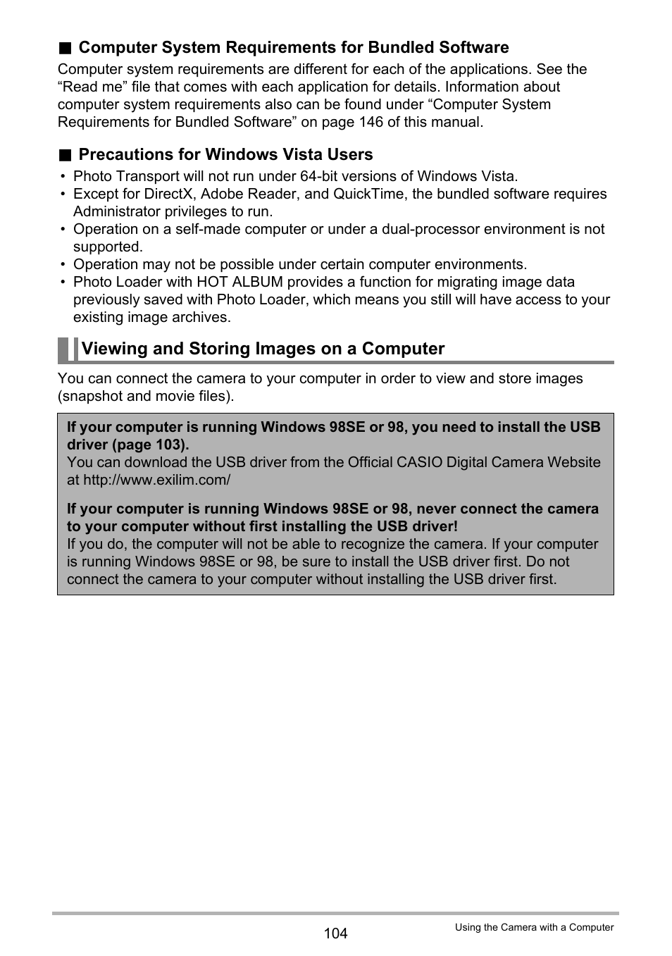 Viewing and storing images on a computer | Casio EX-Z20 User Manual | Page 104 / 165