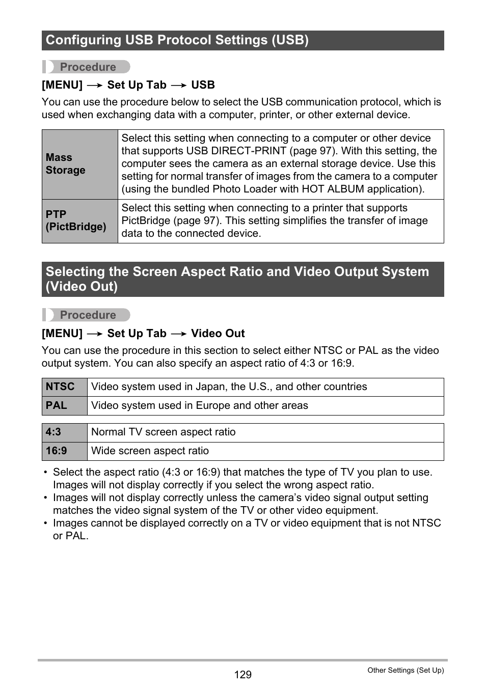 Configuring usb protocol settings (usb) | Casio EX-Z20 User Manual | Page 129 / 165