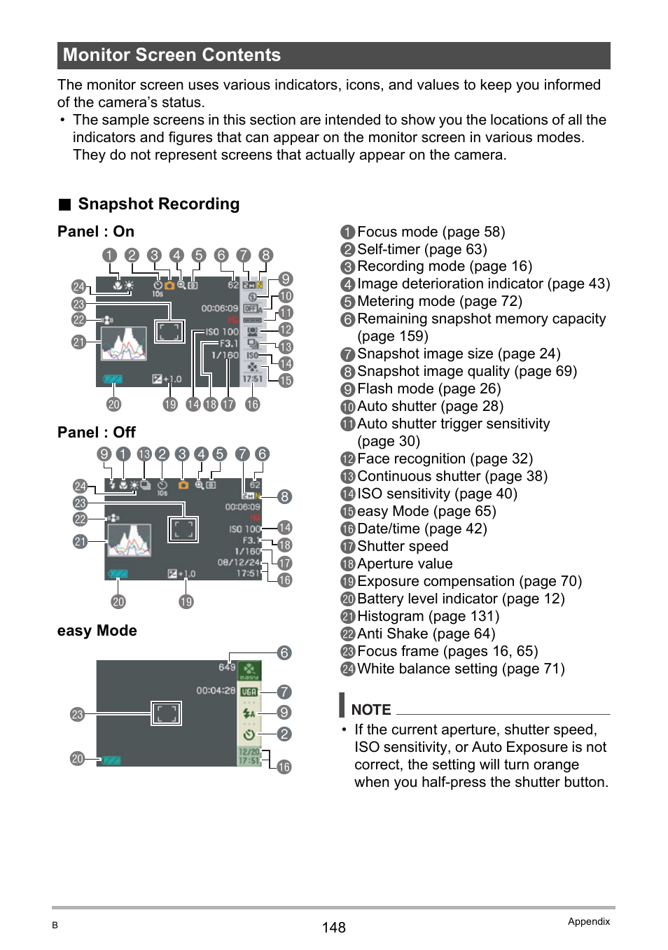 Monitor screen contents | Casio EX-Z20 User Manual | Page 148 / 165