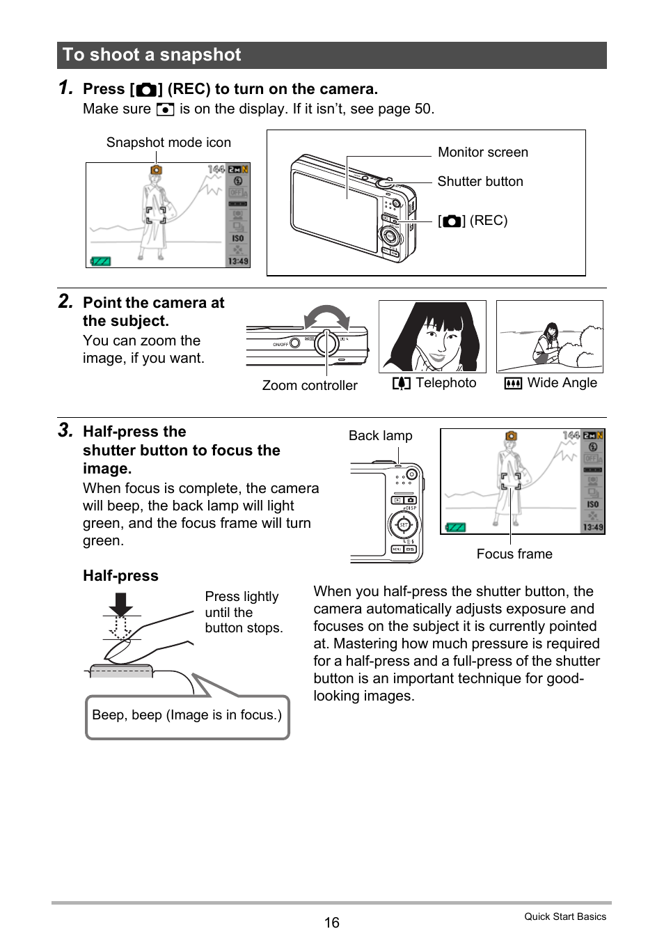 To shoot a snapshot | Casio EX-Z20 User Manual | Page 16 / 165