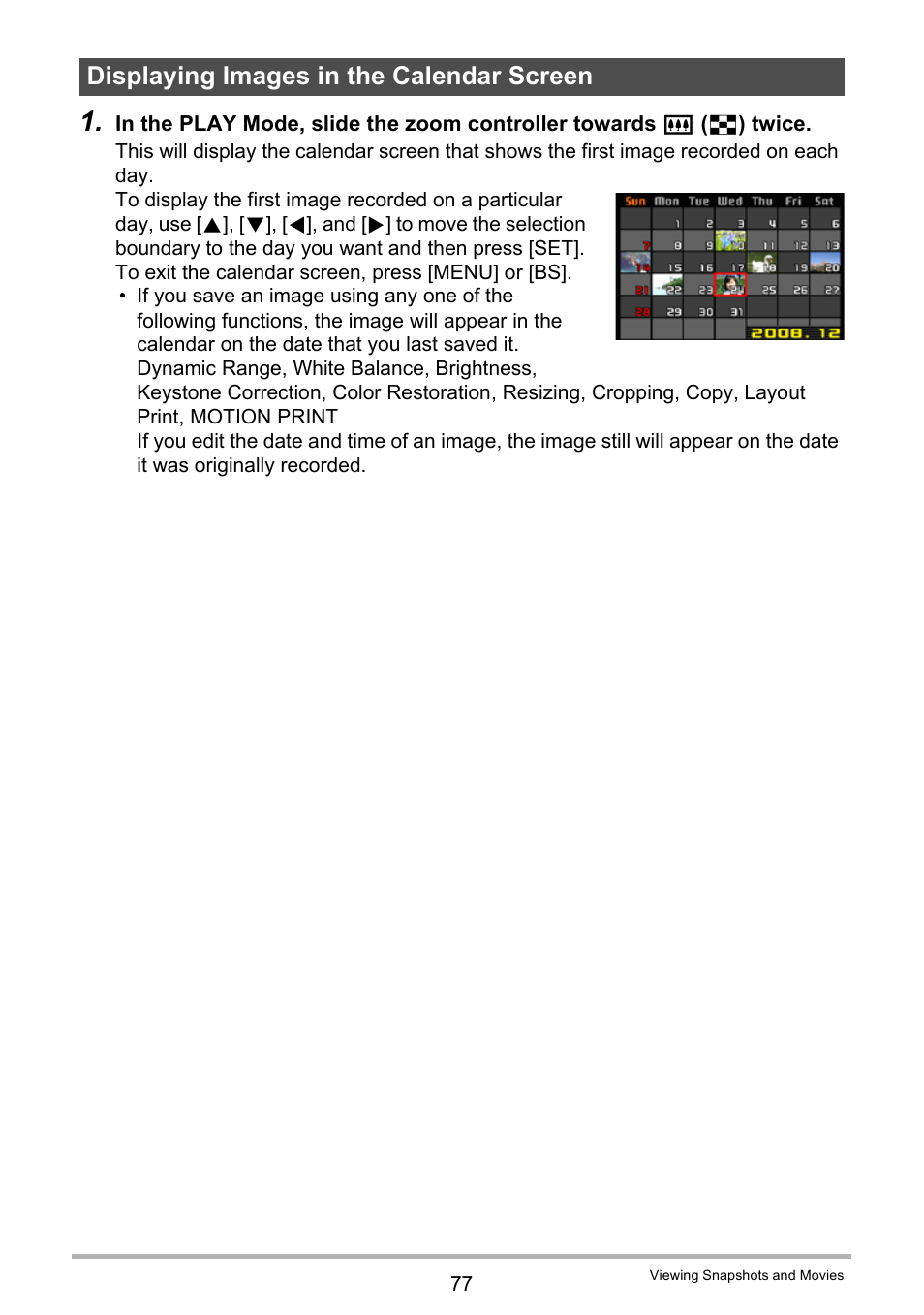 Displaying images in the calendar screen | Casio EX-Z20 User Manual | Page 77 / 165