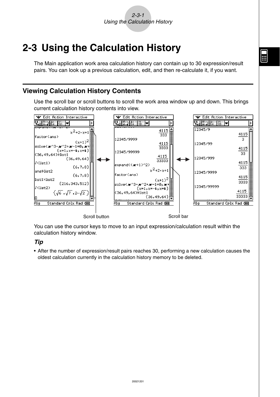 3 using the calculation history, 3 using the calculation history -3-1, Viewing calculation history contents -3-1 | Using the calculation history, Viewing calculation history contents | Casio ClassPad 300 User Manual | Page 104 / 670