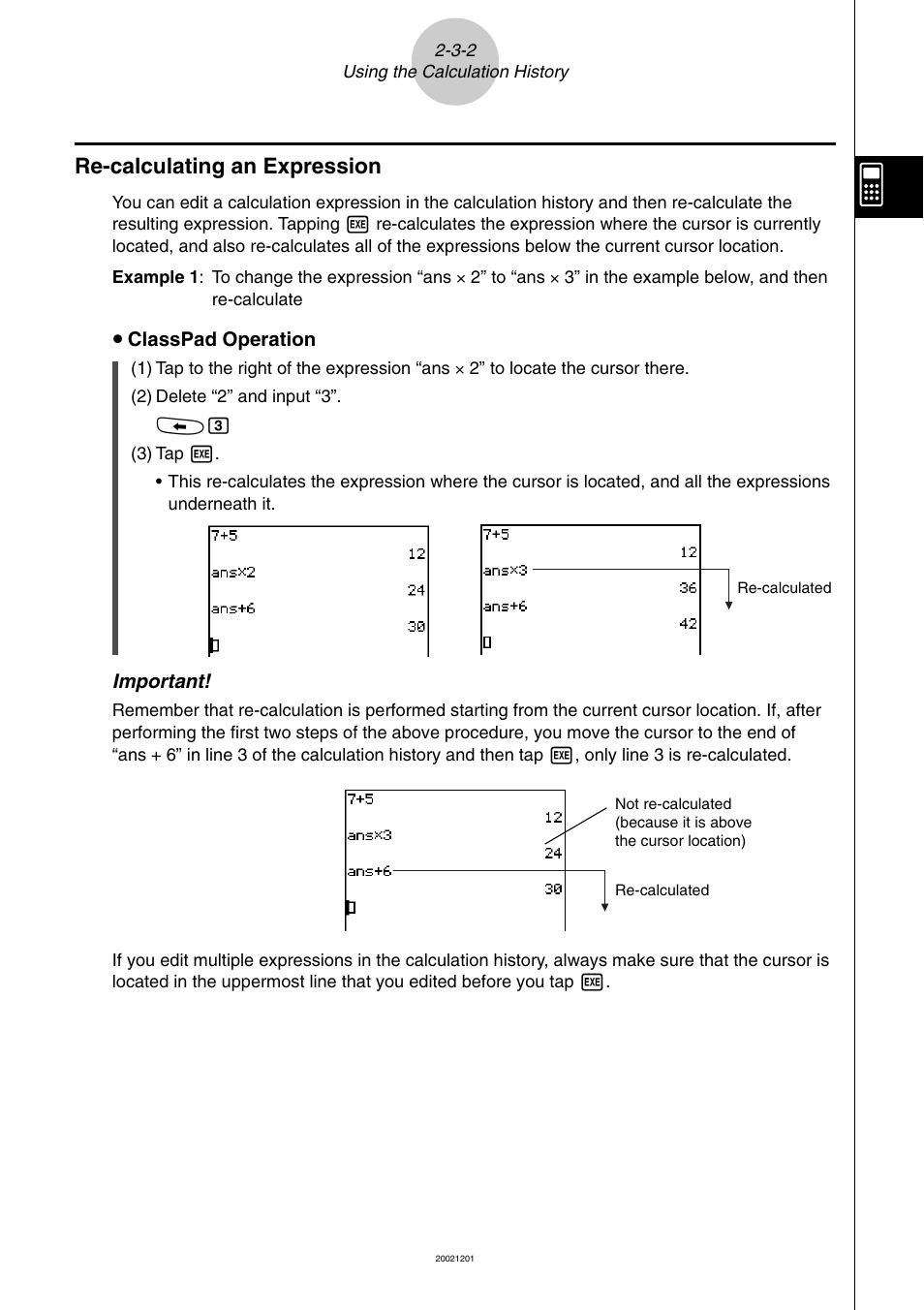 Re-calculating an expression -3-2, Re-calculating an expression | Casio ClassPad 300 User Manual | Page 105 / 670