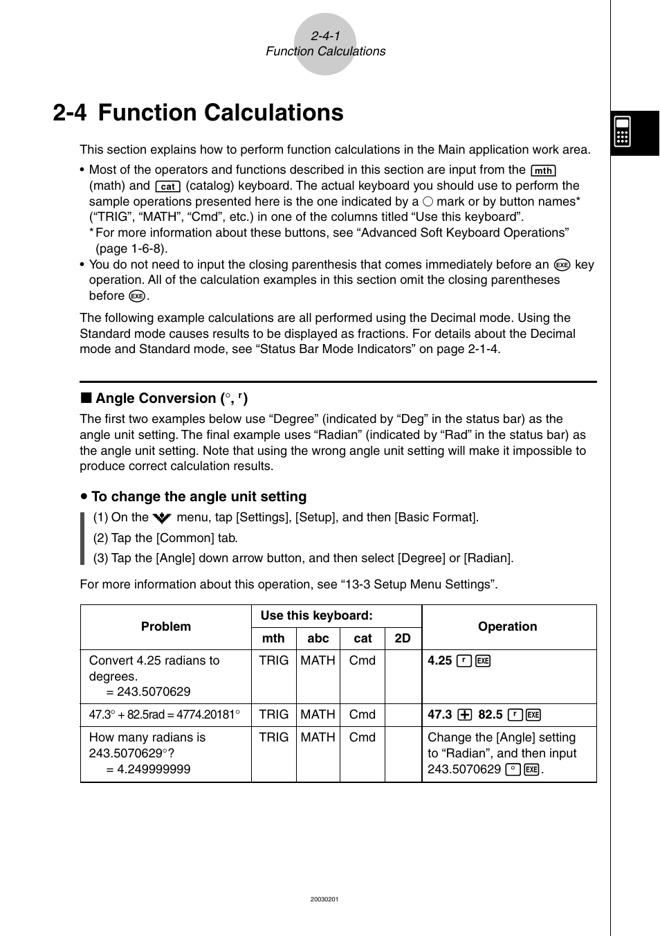 4 function calculations, 4 function calculations -4-1, Function calculations | Casio ClassPad 300 User Manual | Page 108 / 670