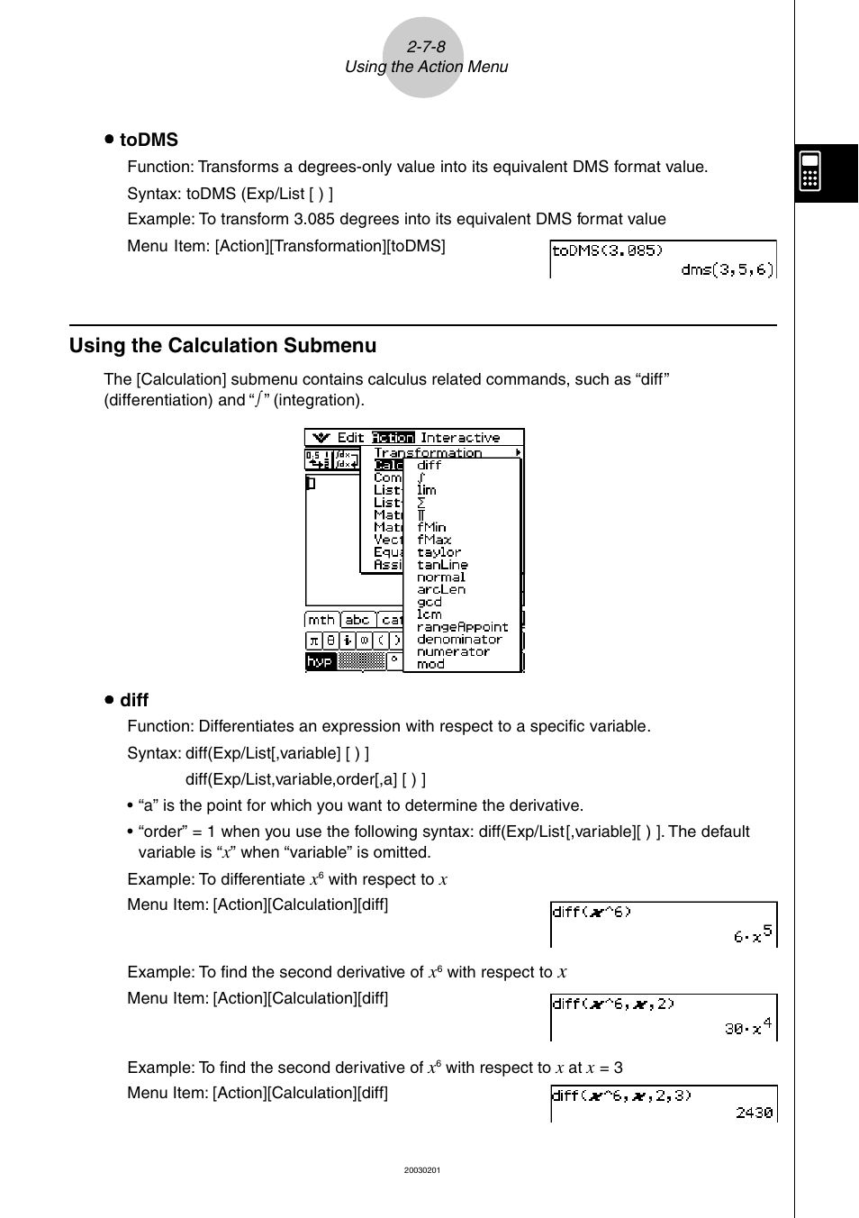 Using the calculation submenu -7-8, Using the calculation submenu | Casio ClassPad 300 User Manual | Page 136 / 670