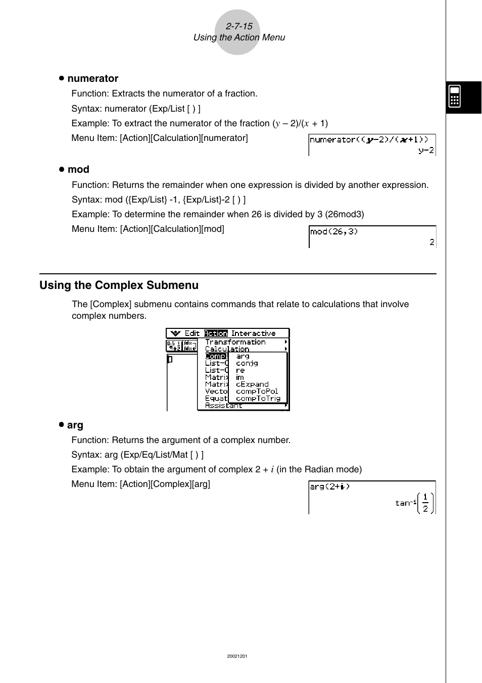 Using the complex submenu -7-15 | Casio ClassPad 300 User Manual | Page 143 / 670