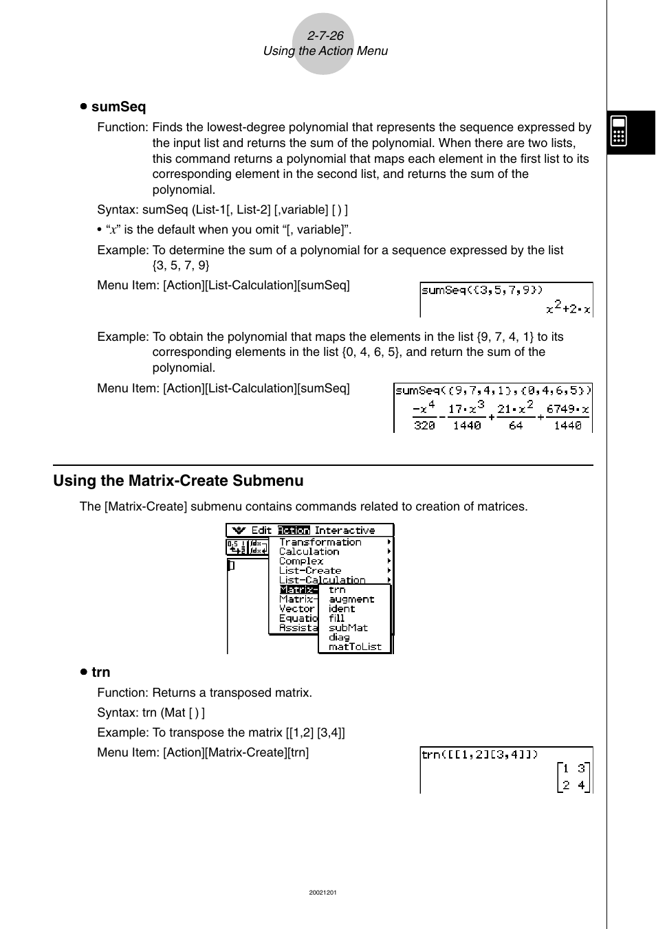 Using the matrix-create submenu -7-26, Using the matrix-create submenu | Casio ClassPad 300 User Manual | Page 154 / 670