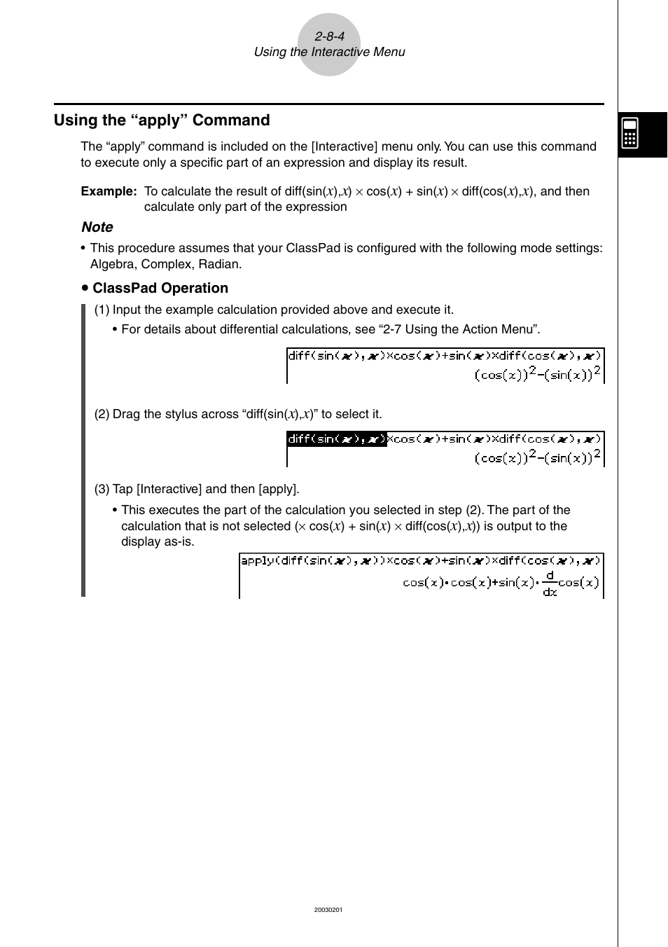 Using the “apply” command -8-4 | Casio ClassPad 300 User Manual | Page 176 / 670