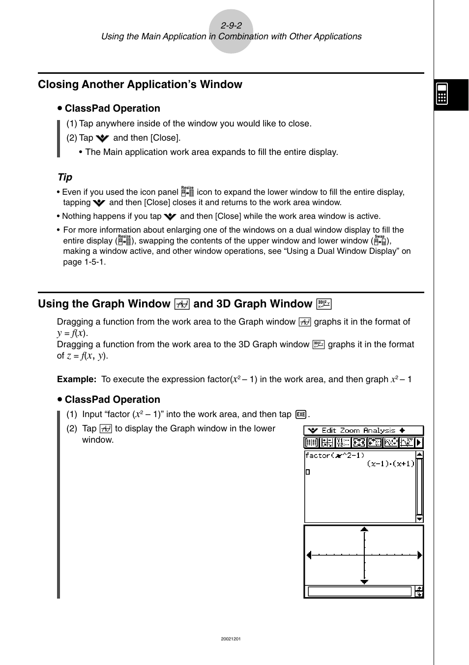 Closing another application’s window, Using the graph window $ and 3d graph window, X, y | Casio ClassPad 300 User Manual | Page 178 / 670