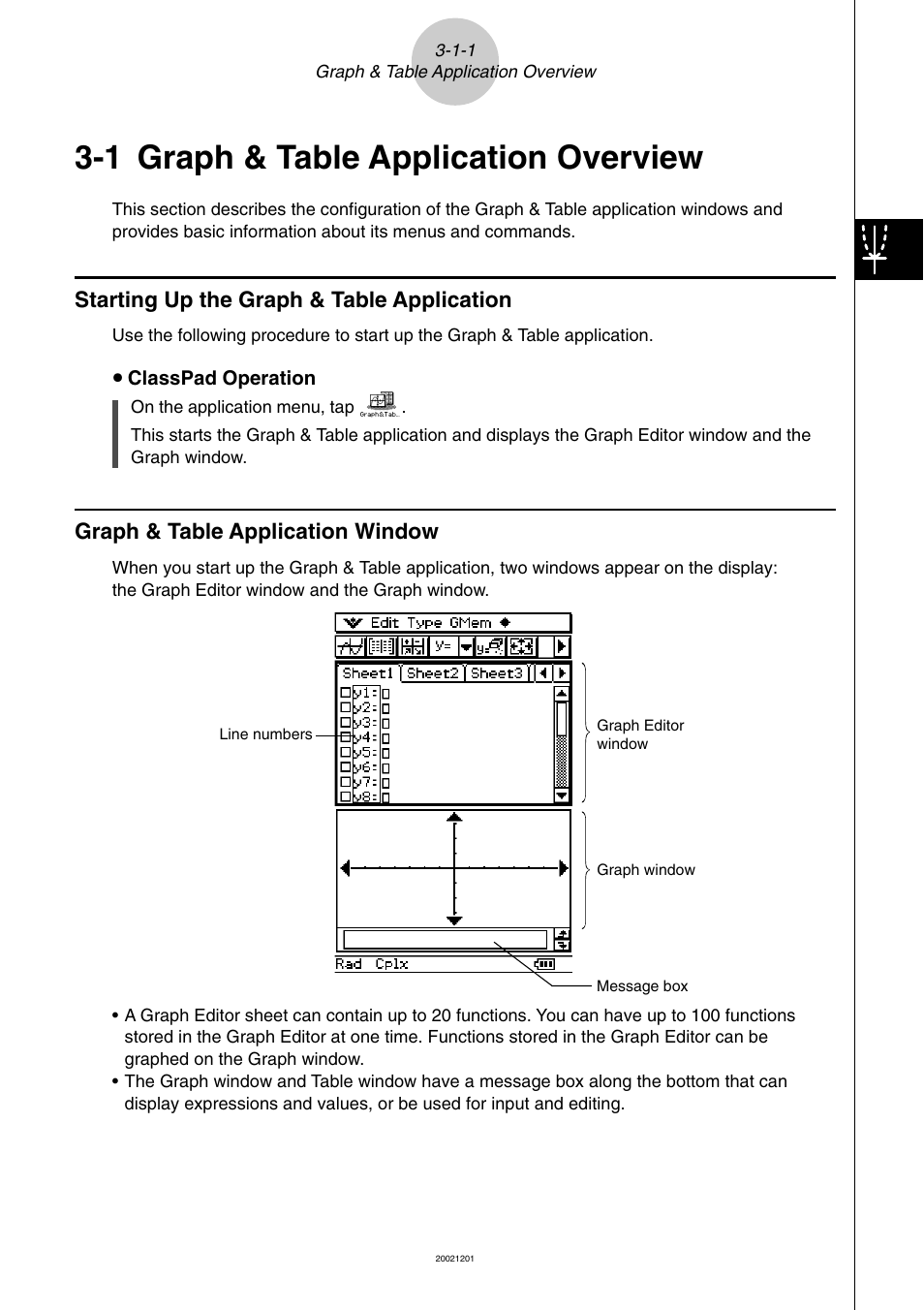 1 graph & table application overview, 1 graph & table application overview -1-1, Graph & table application overview | Starting up the graph & table application, Graph & table application window | Casio ClassPad 300 User Manual | Page 191 / 670