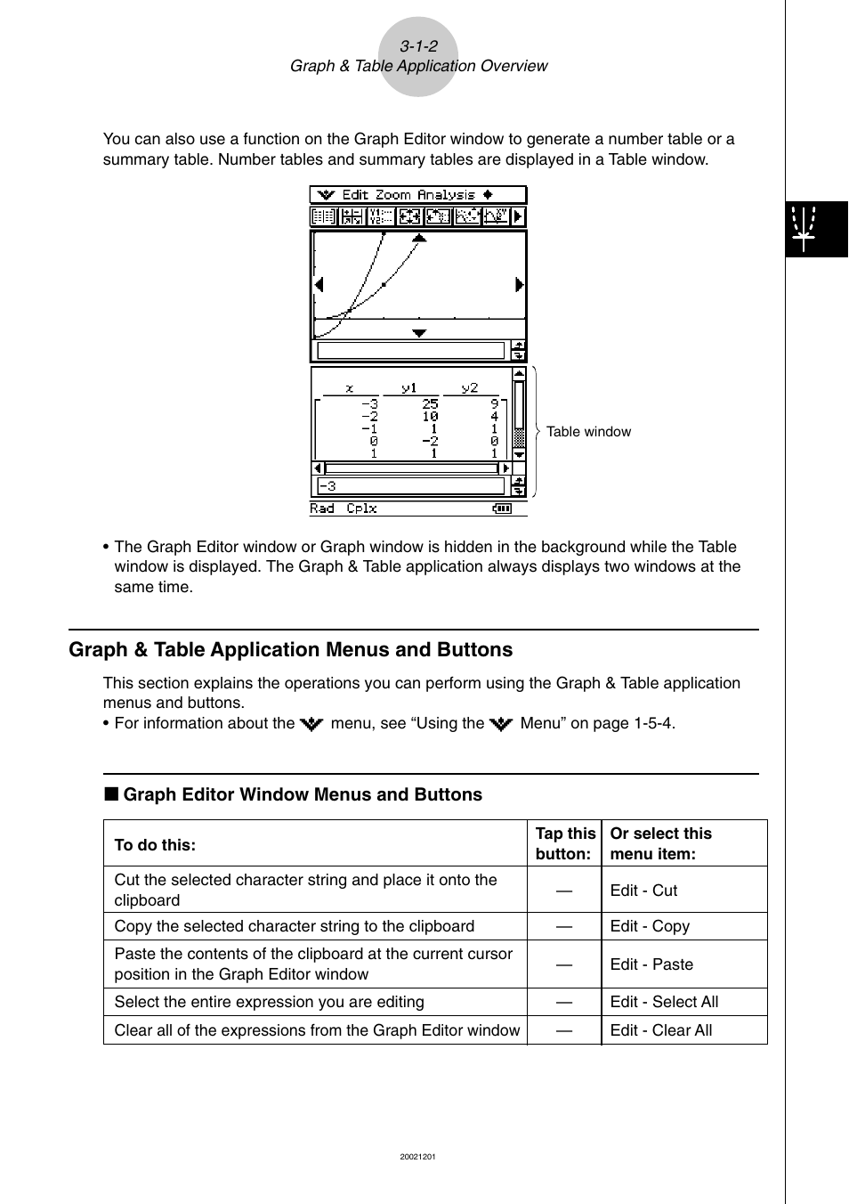 Graph & table application menus and buttons -1-2, Graph & table application menus and buttons | Casio ClassPad 300 User Manual | Page 192 / 670