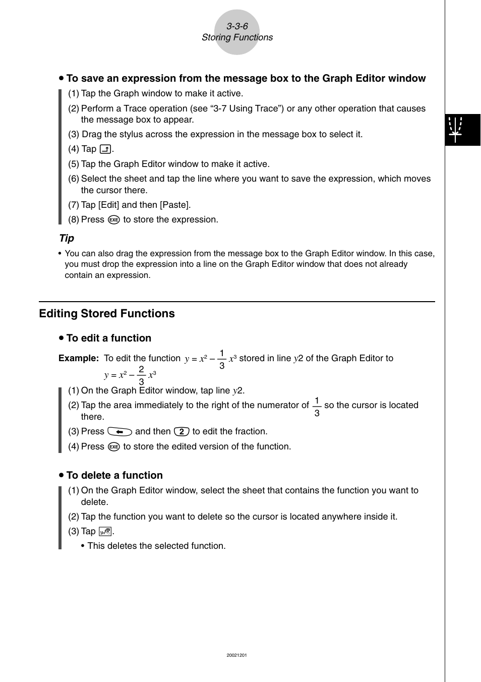 Editing stored functions -3-6, Editing stored functions | Casio ClassPad 300 User Manual | Page 217 / 670