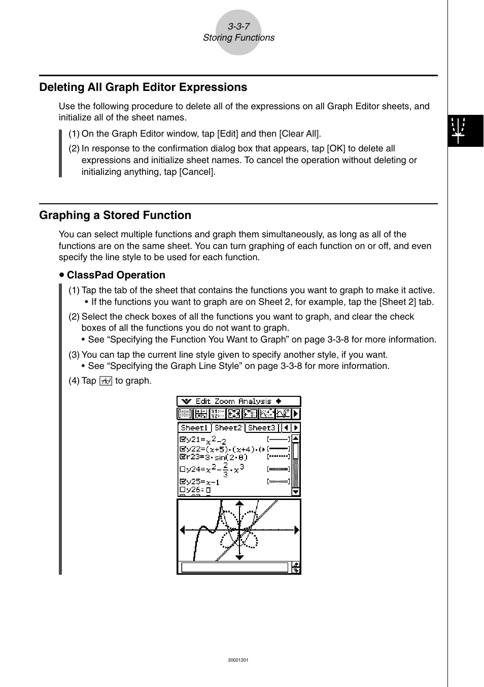 Deleting all graph editor expressions, Graphing a stored function | Casio ClassPad 300 User Manual | Page 218 / 670