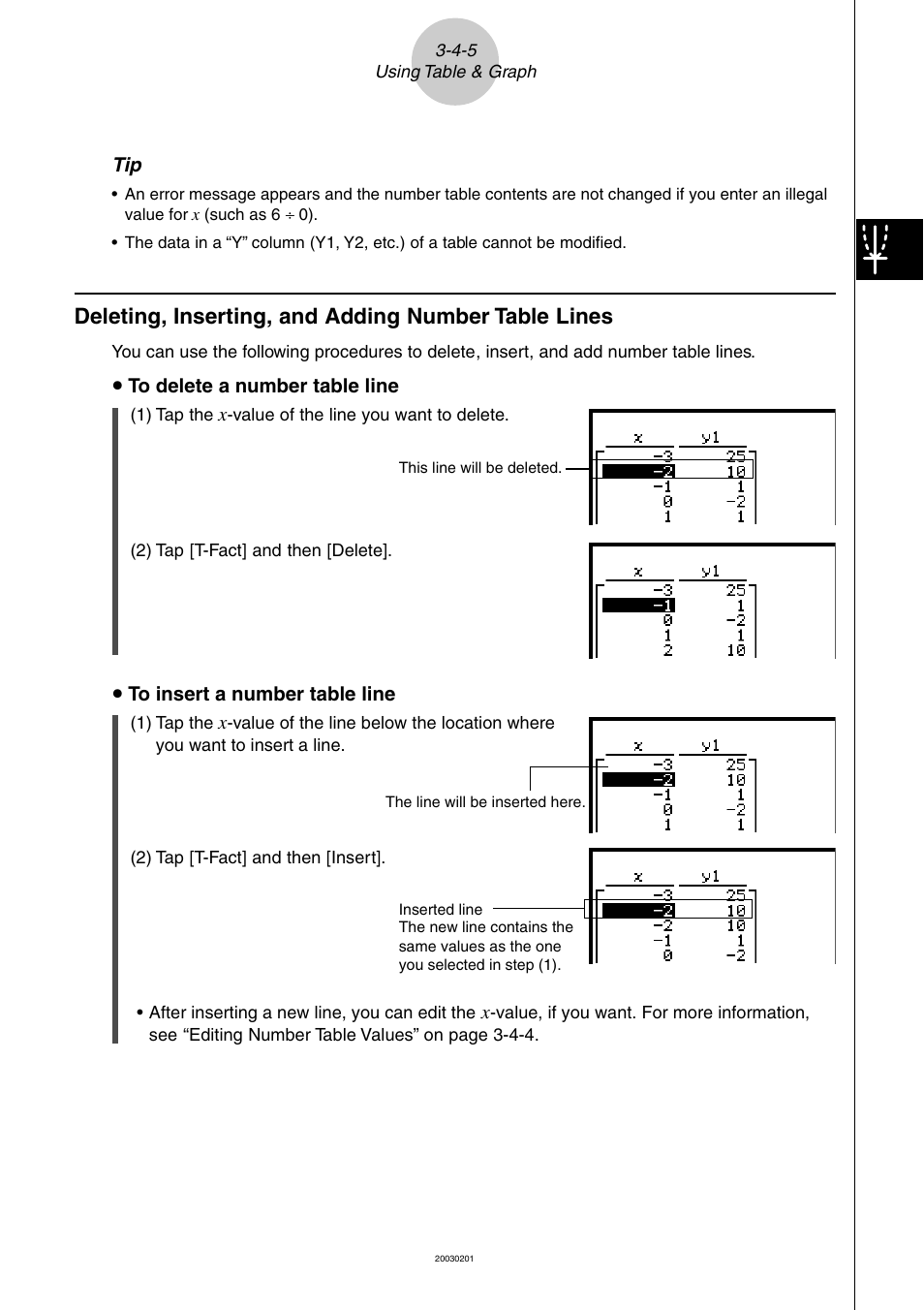 Deleting, inserting, and adding number table lines | Casio ClassPad 300 User Manual | Page 226 / 670