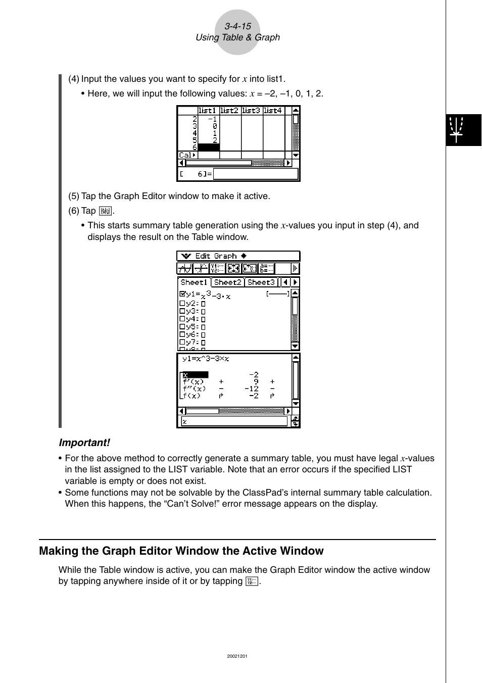 Making the graph editor window the active window | Casio ClassPad 300 User Manual | Page 236 / 670