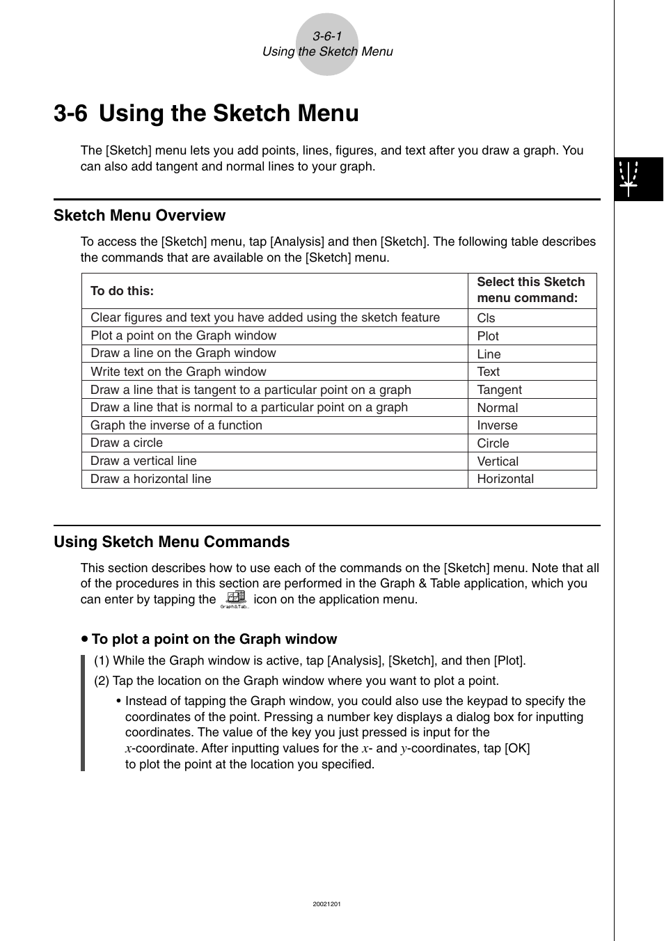 6 using the sketch menu, 6 using the sketch menu -6-1, Using the sketch menu | Sketch menu overview, Using sketch menu commands | Casio ClassPad 300 User Manual | Page 243 / 670