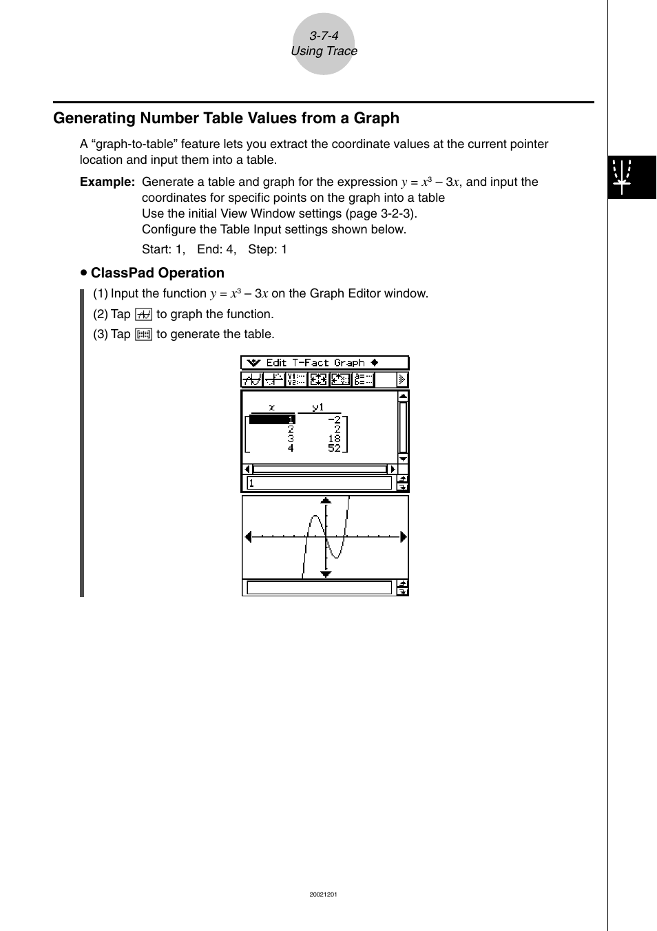 Generating number table values from a graph -7-4, Generating number table values from a graph | Casio ClassPad 300 User Manual | Page 251 / 670