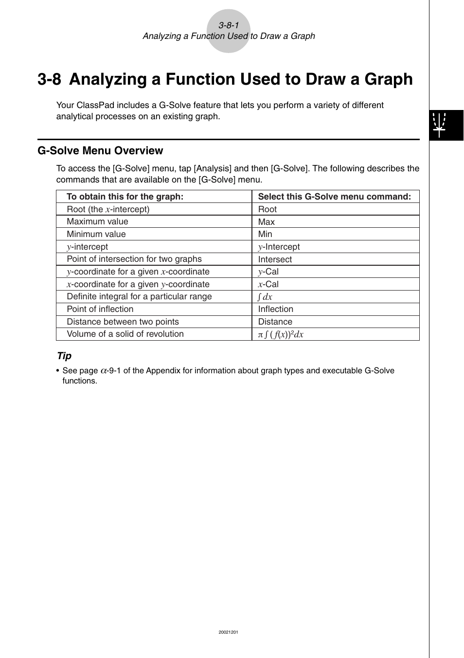 8 analyzing a function used to draw a graph, 8 analyzing a function used to draw a graph -8-1, G-solve menu overview -8-1 | Analyzing a function used to draw a graph | Casio ClassPad 300 User Manual | Page 253 / 670