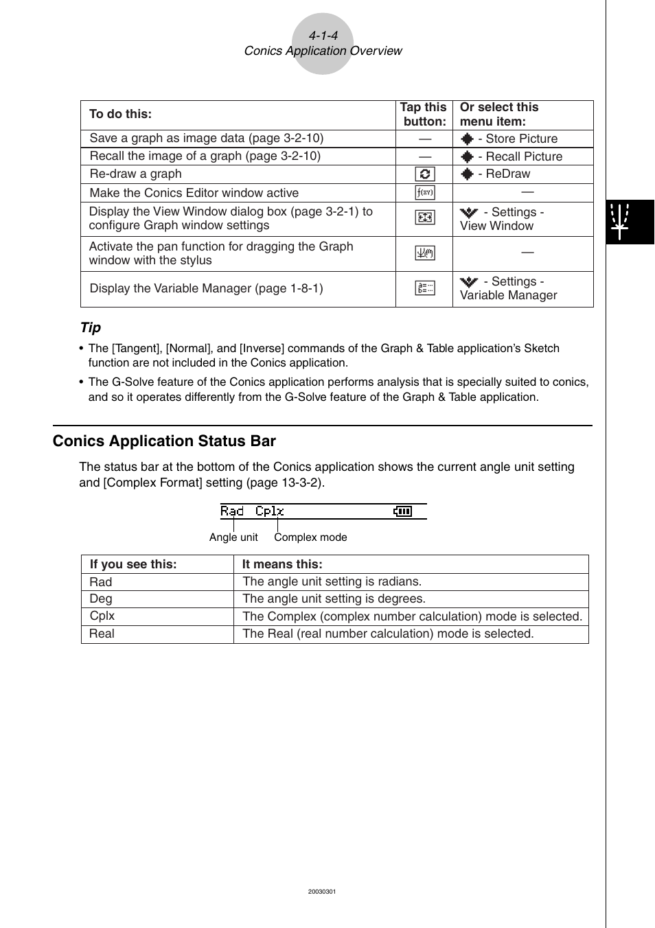 Conics application status bar -1-4, Conics application status bar | Casio ClassPad 300 User Manual | Page 266 / 670