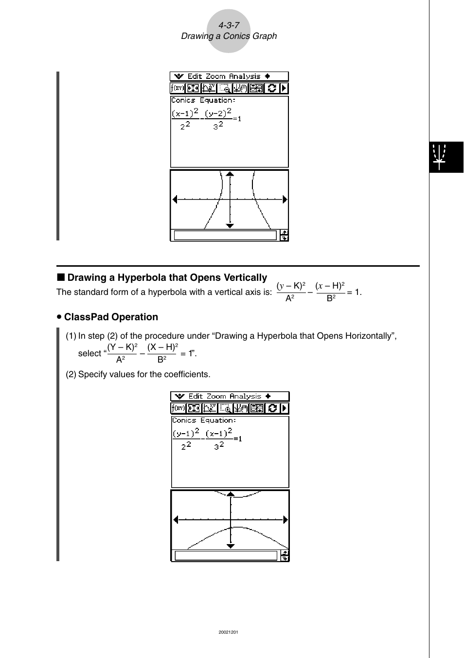 K drawing a hyperbola that opens vertically, U classpad operation | Casio ClassPad 300 User Manual | Page 276 / 670