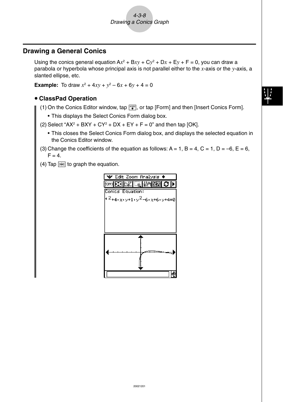 Drawing a general conics -3-8, Drawing a general conics | Casio ClassPad 300 User Manual | Page 277 / 670