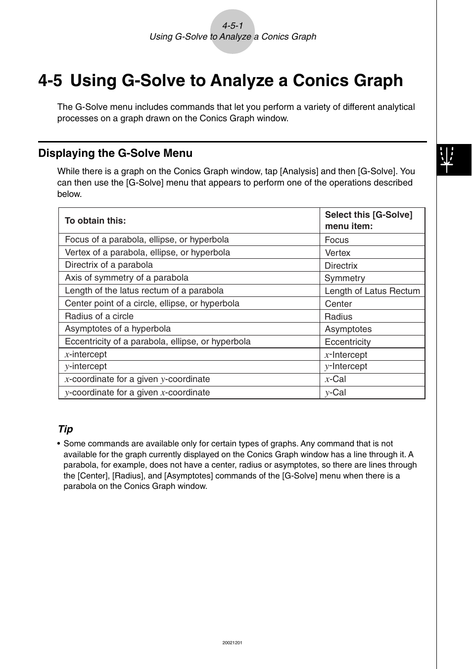 5 using g-solve to analyze a conics graph, 5 using g-solve to analyze a conics graph -5-1, Displaying the g-solve menu -5-1 | Using g-solve to analyze a conics graph | Casio ClassPad 300 User Manual | Page 279 / 670