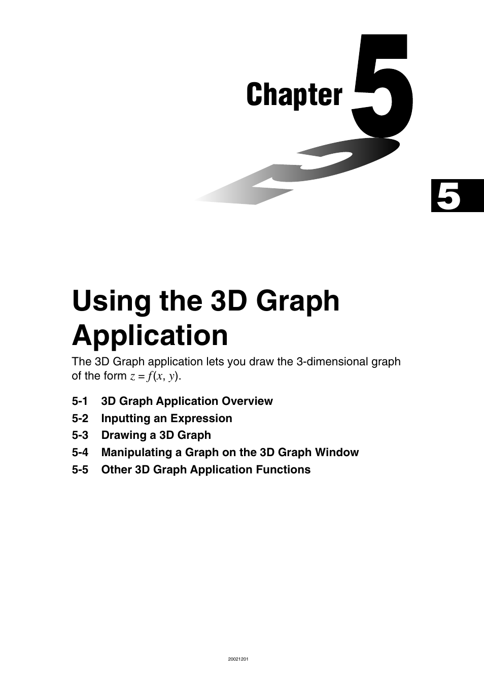 Chapter 5 using the 3d graph application, Chapter, Using the 3d graph application | Casio ClassPad 300 User Manual | Page 284 / 670