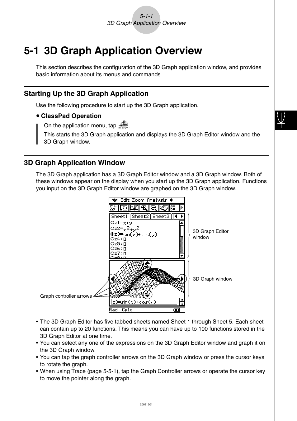 1 3d graph application overview, 1 3d graph application overview -1-1, 3d graph application overview | 3d graph application window, Starting up the 3d graph application | Casio ClassPad 300 User Manual | Page 285 / 670