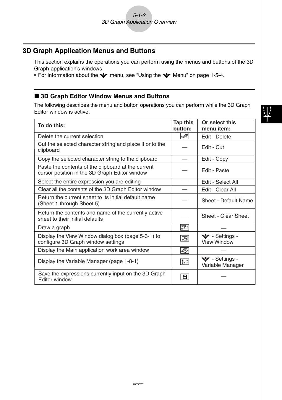 3d graph application menus and buttons -1-2, 3d graph application menus and buttons | Casio ClassPad 300 User Manual | Page 286 / 670