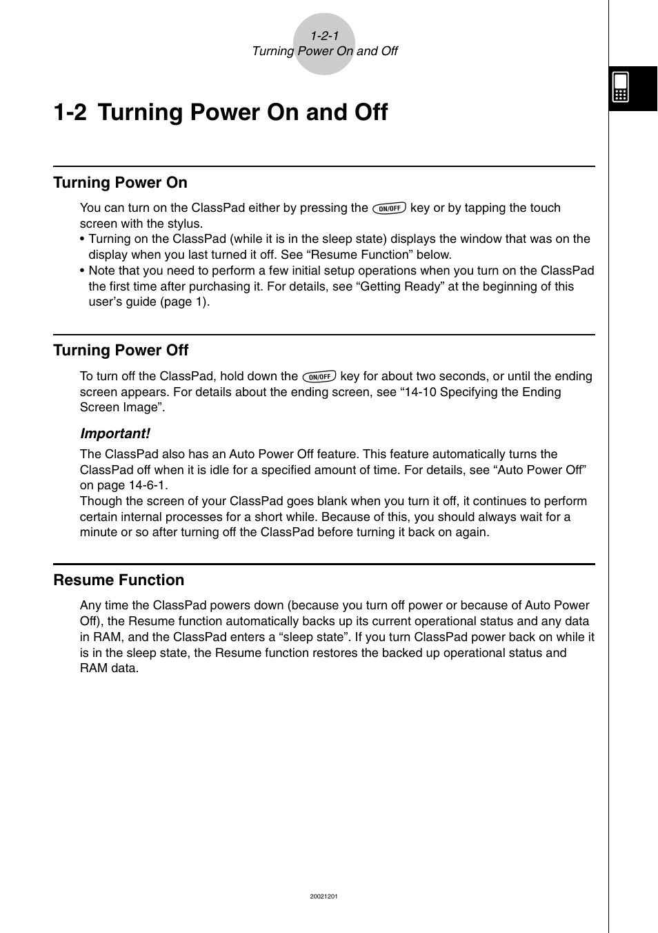 2 turning power on and off, 2 turning power on and off -2-1, Turning power on and off | Casio ClassPad 300 User Manual | Page 31 / 670