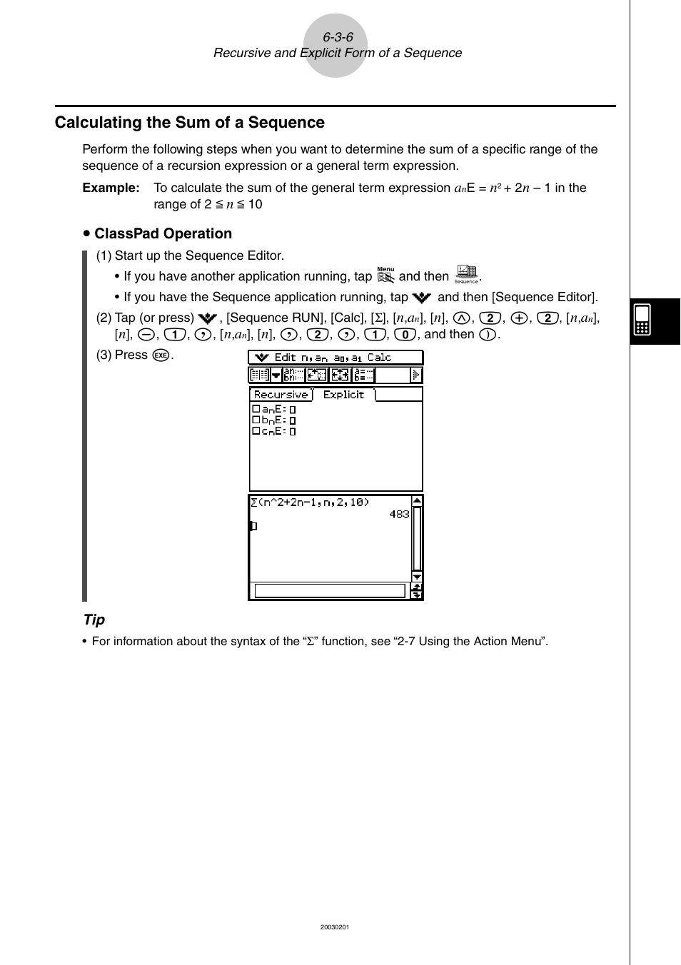 Calculating the sum of a sequence -3-6, Calculating the sum of a sequence | Casio ClassPad 300 User Manual | Page 312 / 670