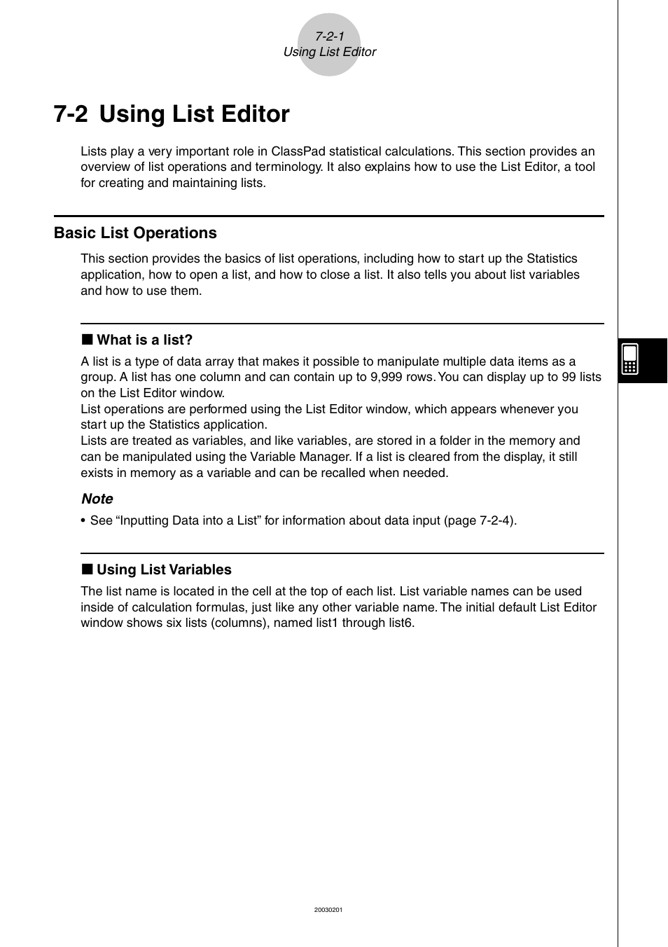 2 using list editor, 2 using list editor -2-1, Basic list operations -2-1 | Using list editor | Casio ClassPad 300 User Manual | Page 319 / 670