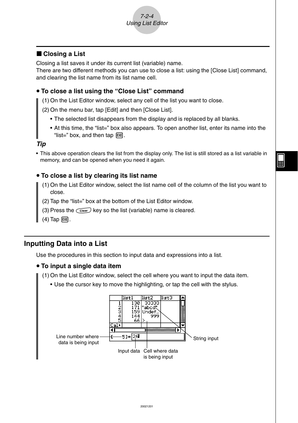 Inputting data into a list -2-4, Inputting data into a list | Casio ClassPad 300 User Manual | Page 322 / 670