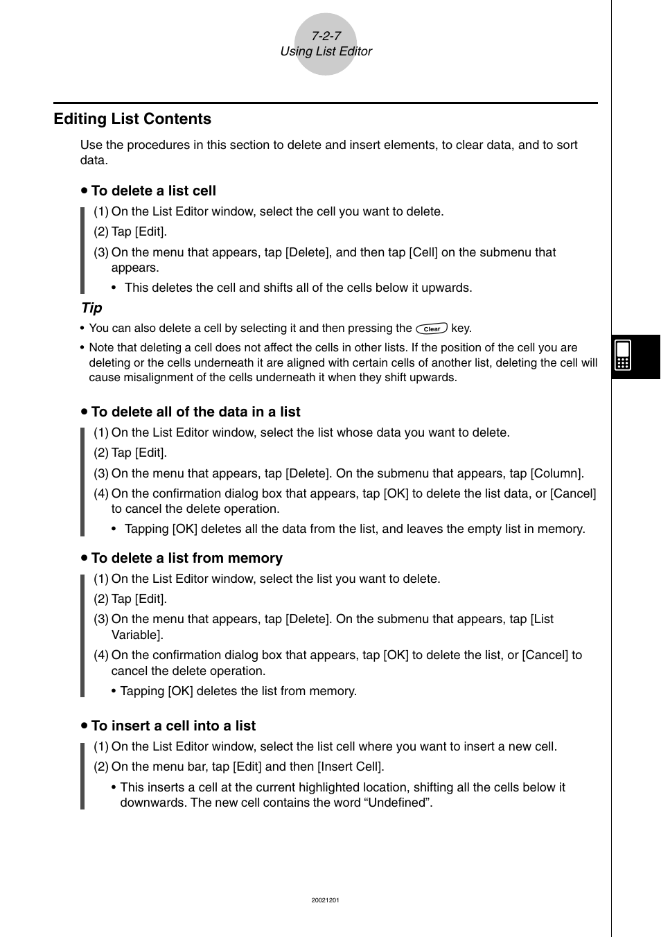 Editing list contents -2-7, Editing list contents | Casio ClassPad 300 User Manual | Page 325 / 670