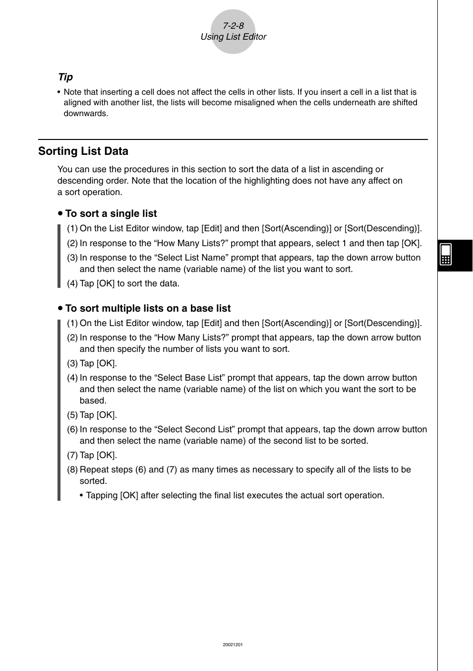 Sorting list data -2-8, Sorting list data | Casio ClassPad 300 User Manual | Page 326 / 670