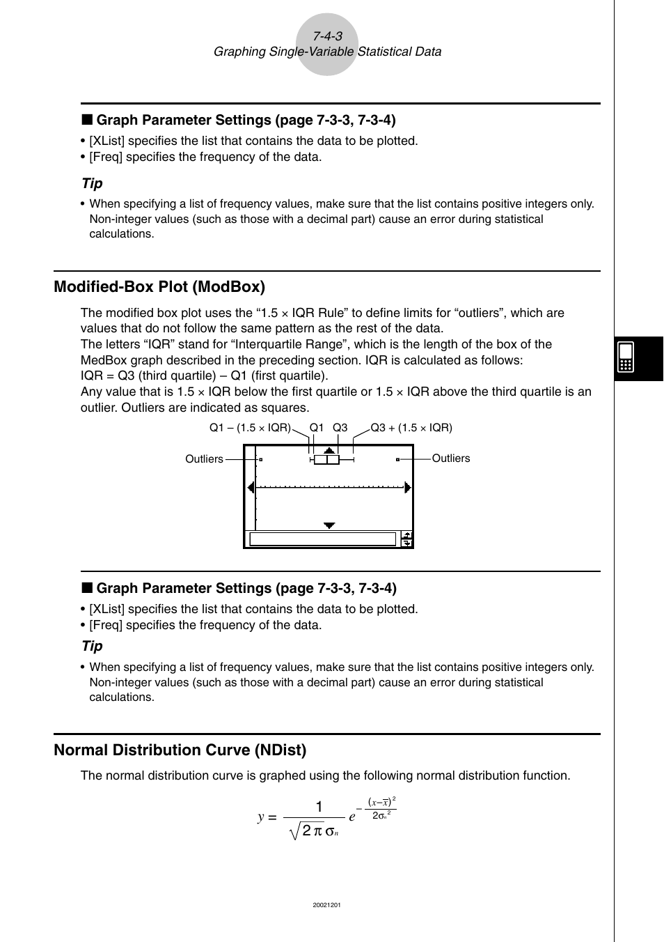 Modified-box plot (modbox), Normal distribution curve (ndist), Y = 1 2 π σ | Casio ClassPad 300 User Manual | Page 334 / 670