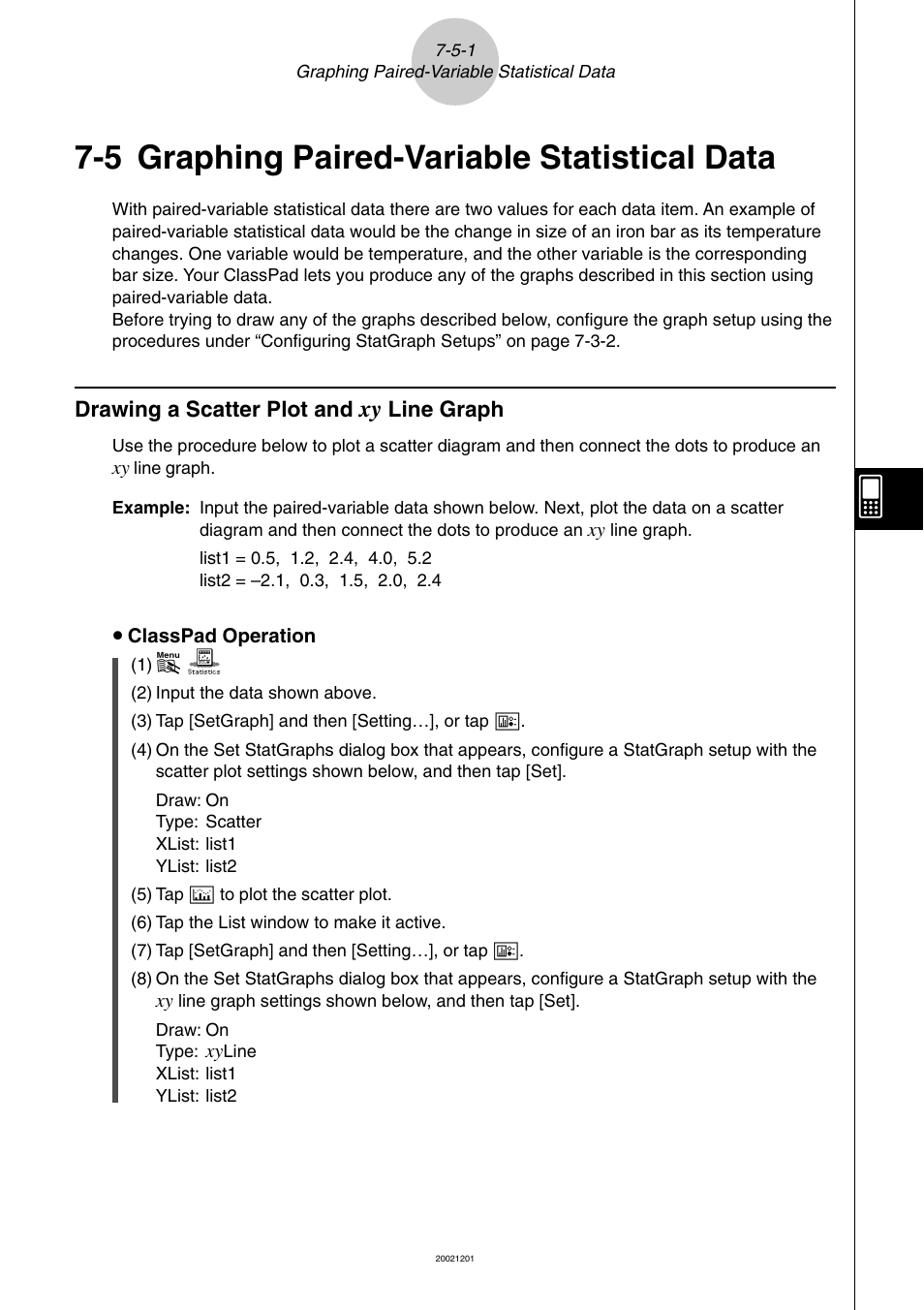 5 graphing paired-variable statistical data, 5 graphing paired-variable statistical data -5-1, Drawing a scatter plot and | Line graph -5-1, Graphing paired-variable statistical data | Casio ClassPad 300 User Manual | Page 336 / 670