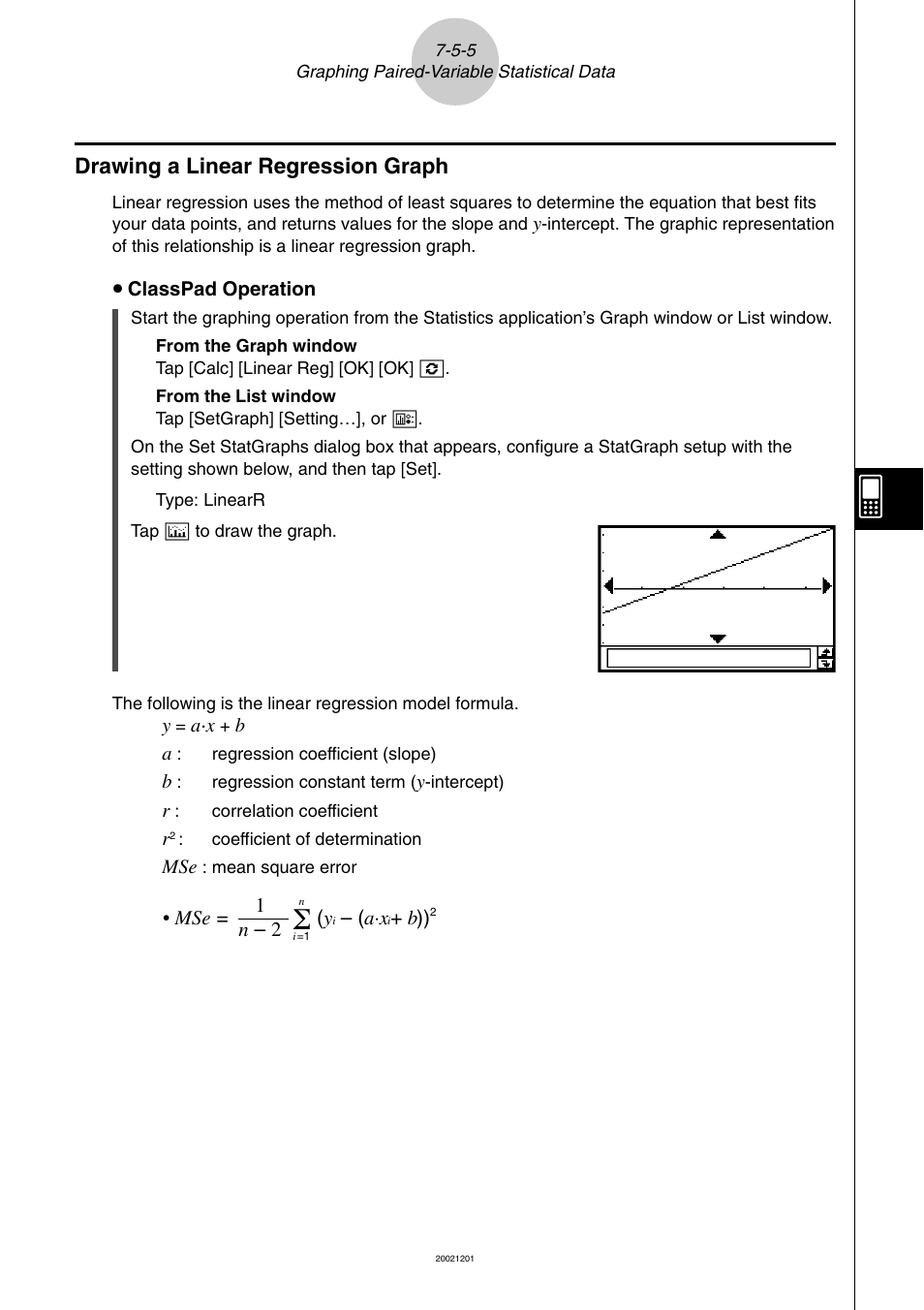 Drawing a linear regression graph -5-5, Drawing a linear regression graph | Casio ClassPad 300 User Manual | Page 340 / 670