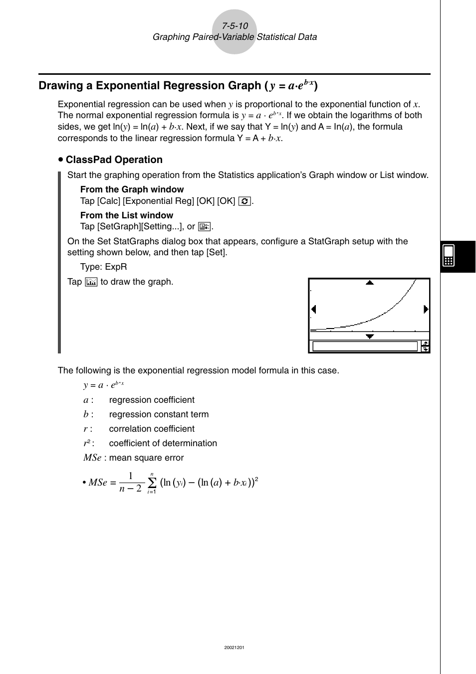 Drawing a exponential regression graph, B · x | Casio ClassPad 300 User Manual | Page 345 / 670