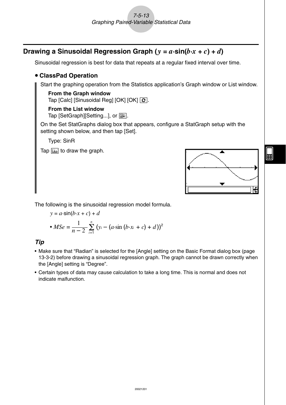 Drawing a sinusoidal regression graph | Casio ClassPad 300 User Manual | Page 348 / 670