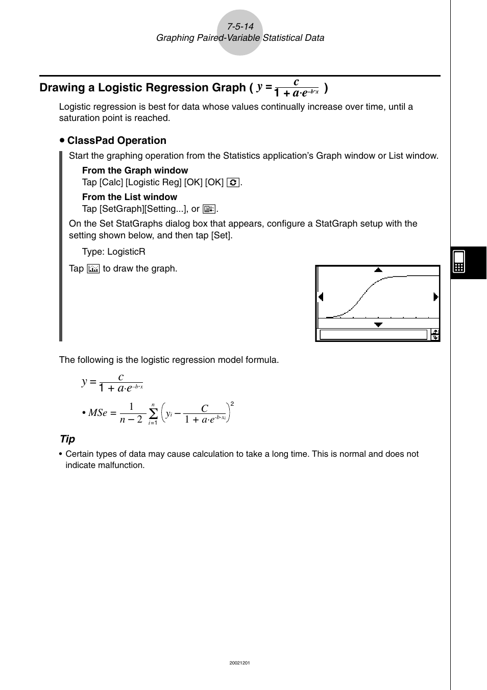 Drawing a logistic regression graph, Drawing a logistic regression graph ( ) | Casio ClassPad 300 User Manual | Page 349 / 670