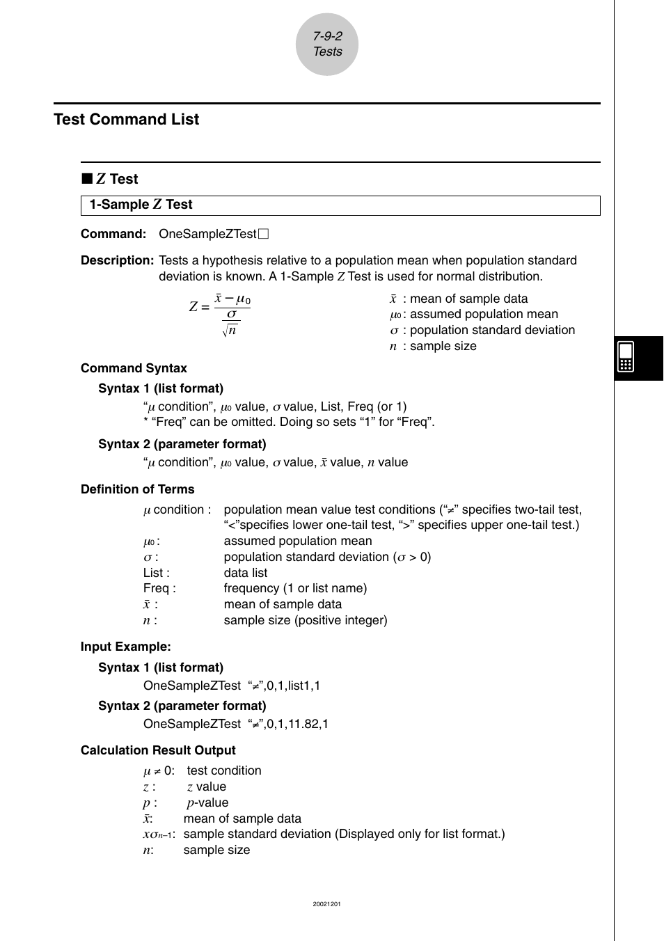 Test command list -9-2, Test command list | Casio ClassPad 300 User Manual | Page 360 / 670