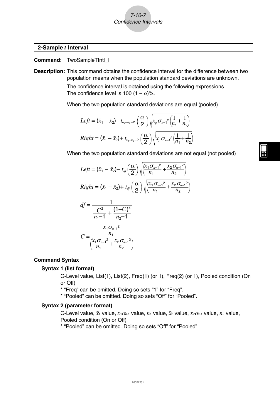 Left = ( o, T α 2 right = ( o, T α 2 | 1 + n, Α2 right = ( o, Α2 + n, Σ+ n, Σc = df = 1 c, 1 + (1– c ) | Casio ClassPad 300 User Manual | Page 378 / 670