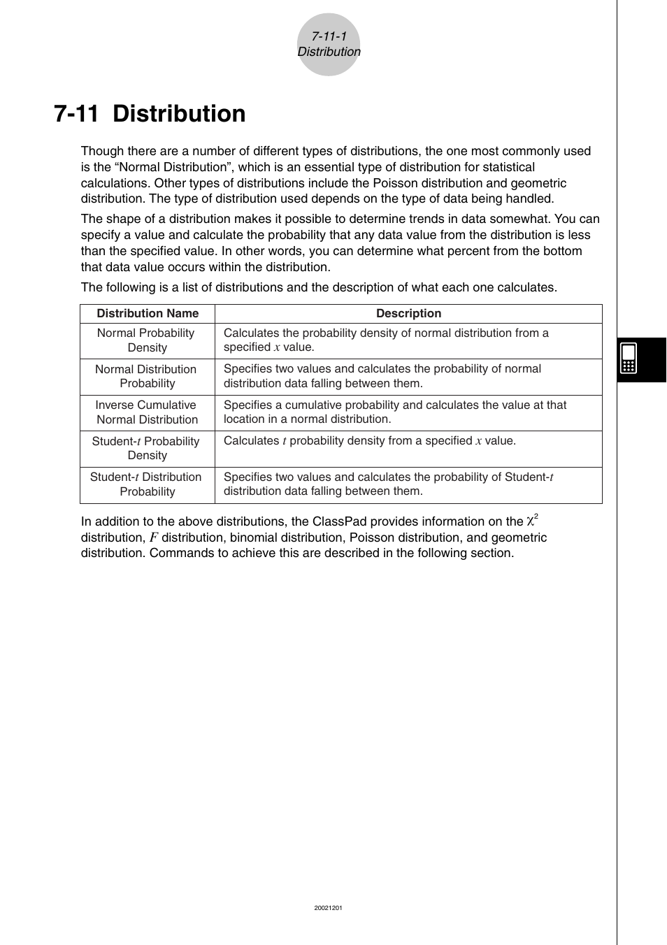 11 distribution, 11 distribution -11-1 | Casio ClassPad 300 User Manual | Page 380 / 670