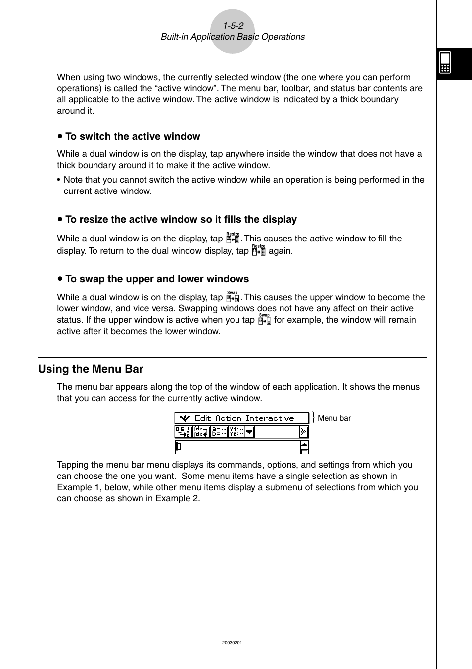 Using the menu bar -5-2, Using the menu bar | Casio ClassPad 300 User Manual | Page 39 / 670