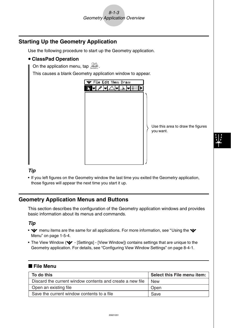 Geometry application menus and buttons, Starting up the geometry application | Casio ClassPad 300 User Manual | Page 394 / 670