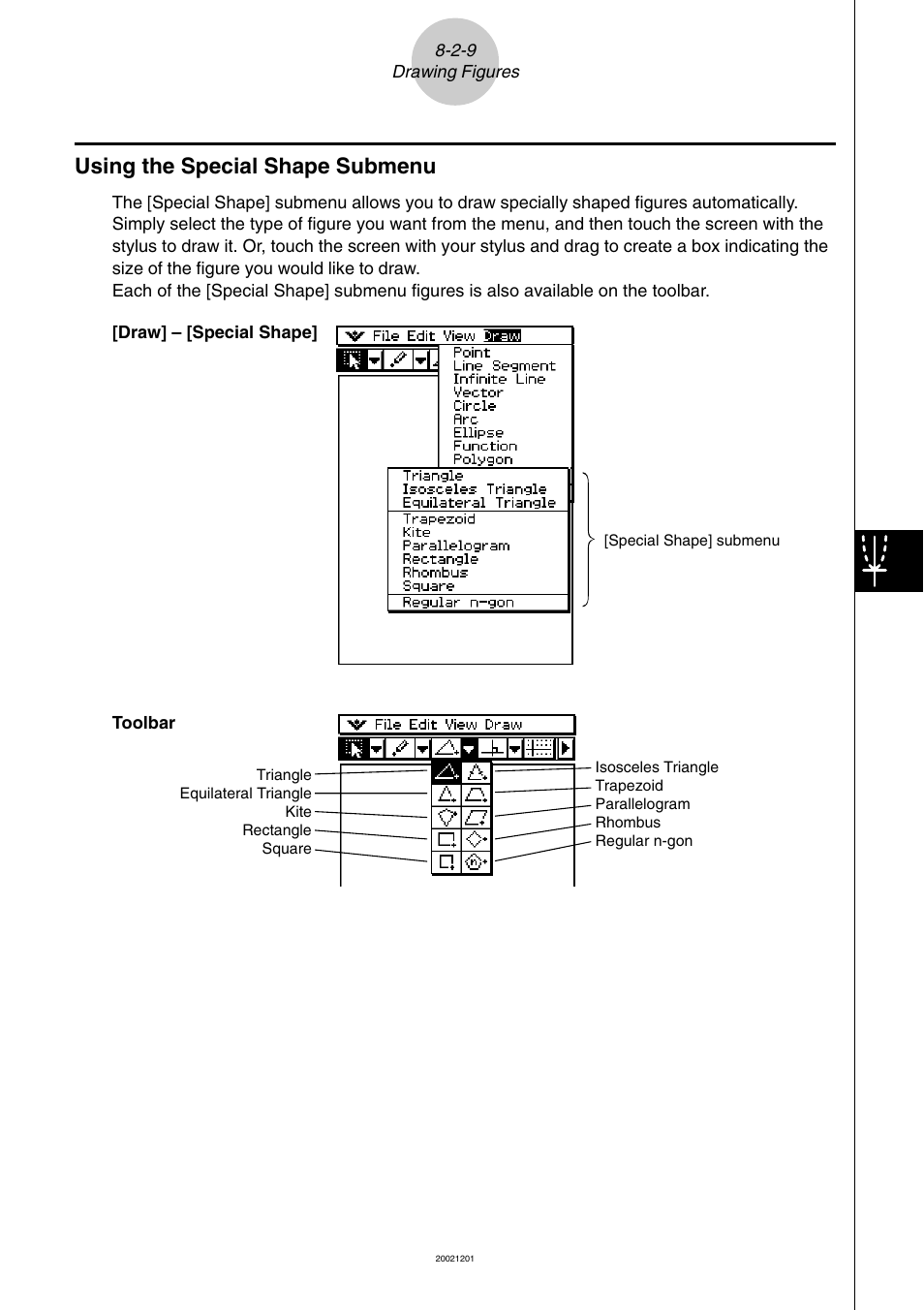 Using the special shape submenu -2-9, Using the special shape submenu | Casio ClassPad 300 User Manual | Page 405 / 670