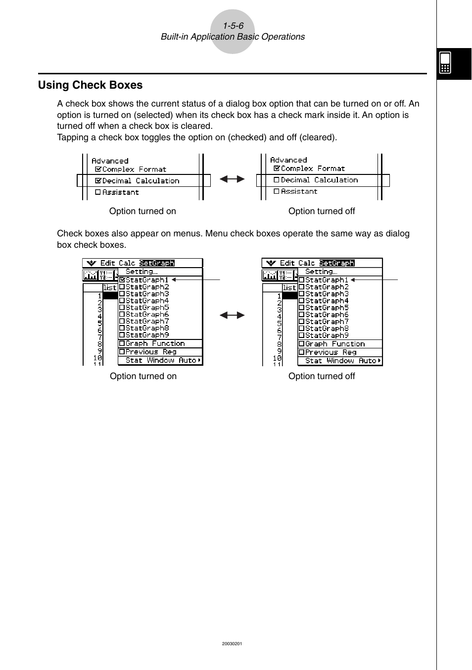 Using check boxes -5-6, Using check boxes | Casio ClassPad 300 User Manual | Page 43 / 670