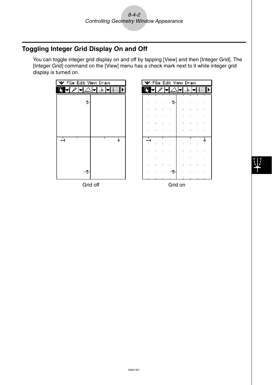 Toggling integer grid display on and off -4-2, Toggling integer grid display on and off | Casio ClassPad 300 User Manual | Page 433 / 670